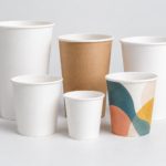 Paper coffee cups in white and kraft finishes