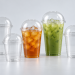 Clear PET cold drink cups with flat and dome lids