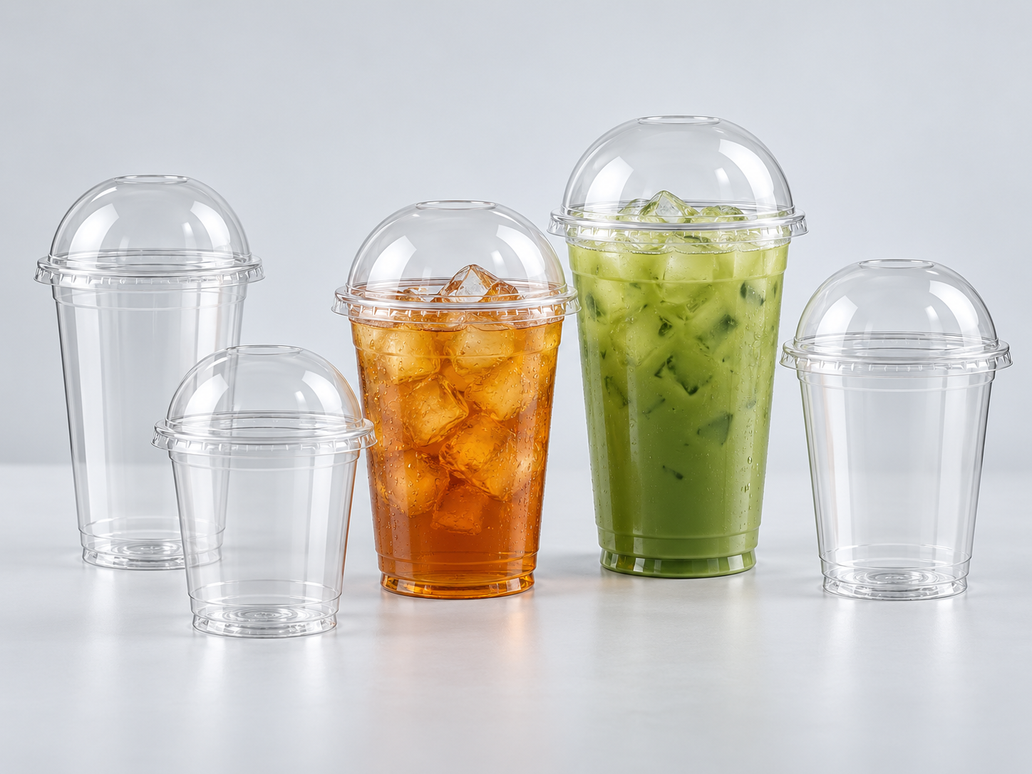 runze-pet-cups-enhanced Clear PET cold drink cups with flat and dome lids